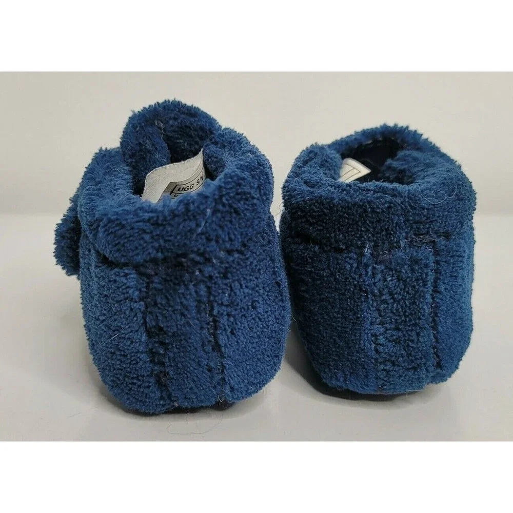 UGG Baby Bixbee Blue Booties Slippers 4/5 Fleece Hook & Loop Winter Soft Sole